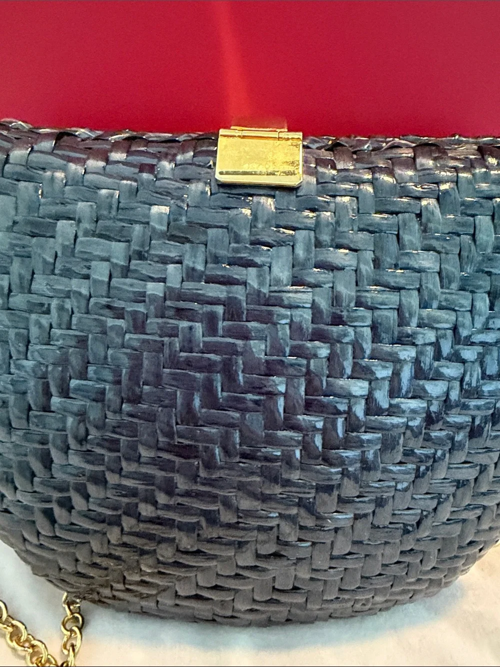 Vanessa Woven Wicker Black Crossbody Bag with Gold Chain